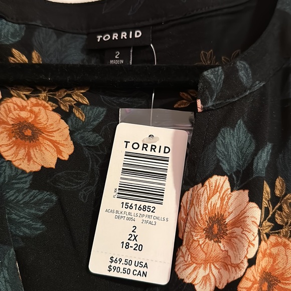 Torrid Dress Size 2(x) Floral Dark Green Drawstring Waist Knee Length NWT - Picture 3 of 5